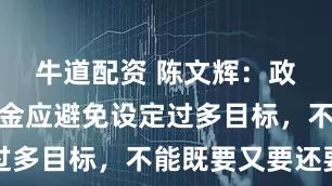 牛道配资 陈文辉：政府投资基金应避免设定过多目标，不能既要又要还要