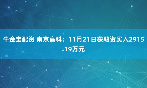 牛金宝配资 南京高科:11月21日获融资买入2915.19万元